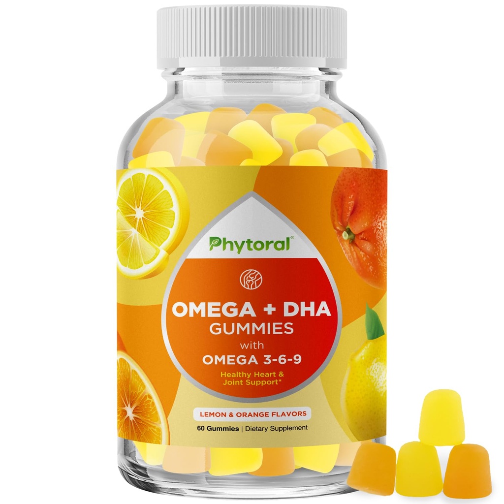 DHA Omega 3 Gummies for Adults - Delicious Flaxseed for Brain Omega 3 6 9 Suplemento para la Inflamación, Energía e Insulina - Suplementos de ácidos grasos esenciales vegetarianos para el soporte inmunológico - 60 Condes