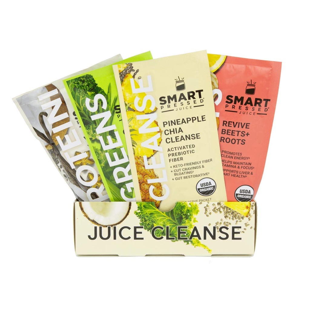 SMART Pressed Juice 1-Day Organic Juice Cleanse ← Healthy Detox Program TEN Vegan Vanilla Protein, Green Juice, Beets Juice &amp; Pineapple Chia Cleanse TEN High Fiber & Vegan