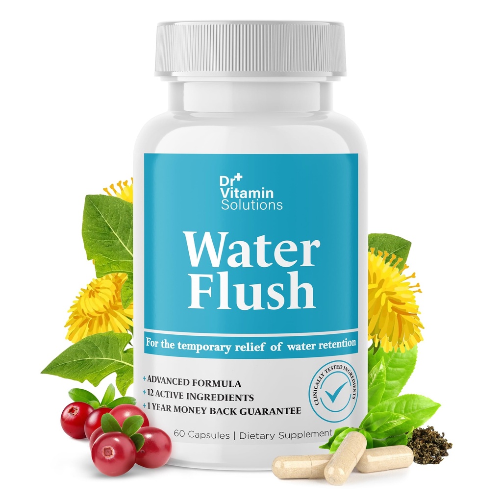 DR VITAMIN SOLUTIONS Diuretic Water Pills for Weight Control, 12 Active Ingredients (Green Tea, Cranberry &amp; More), Instant Relief from Bloat &amp; Swelling, Water Retention Pills for Women &amp; Hombre - 60 Caps