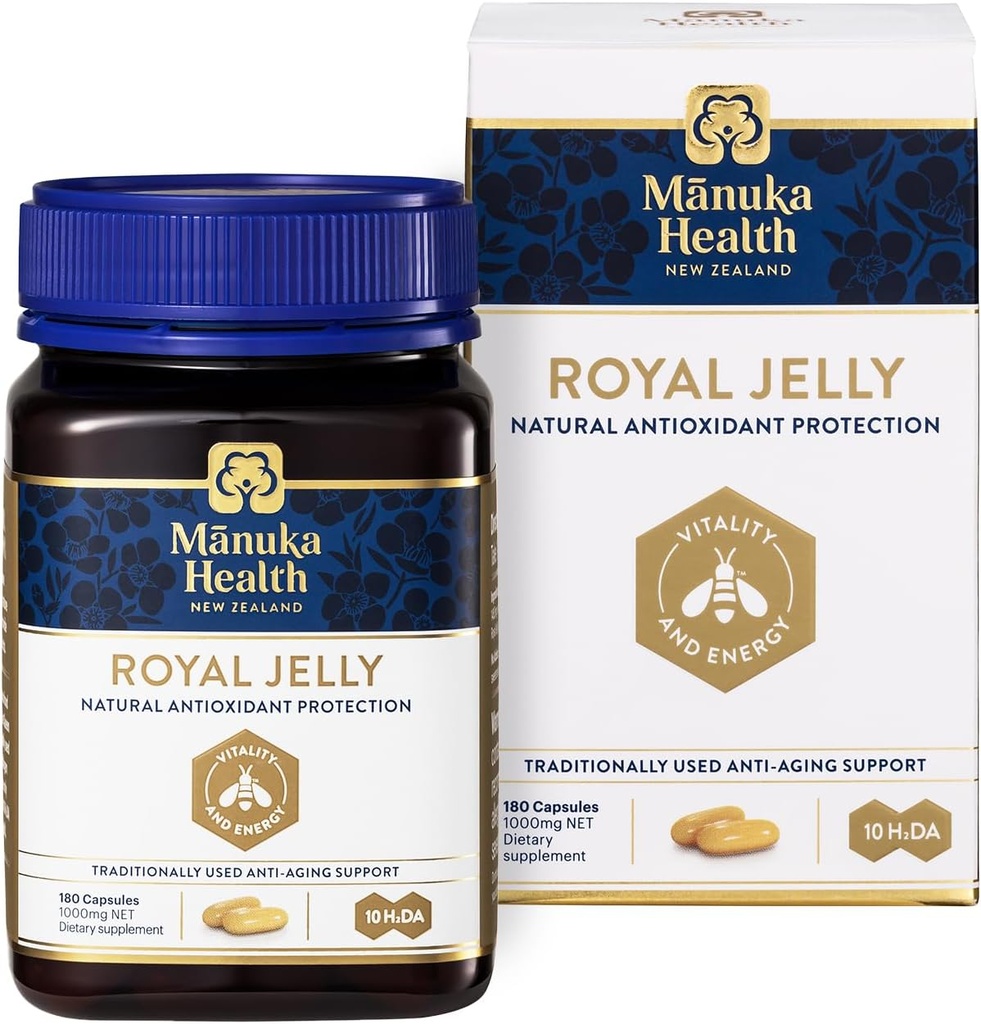 Manuka Health Royal Jelly Capsules, 1000mg NET - 180 Conde (3-Month Supply) - Suplemento tradicional contra el envejecimiento de Nueva Zelanda