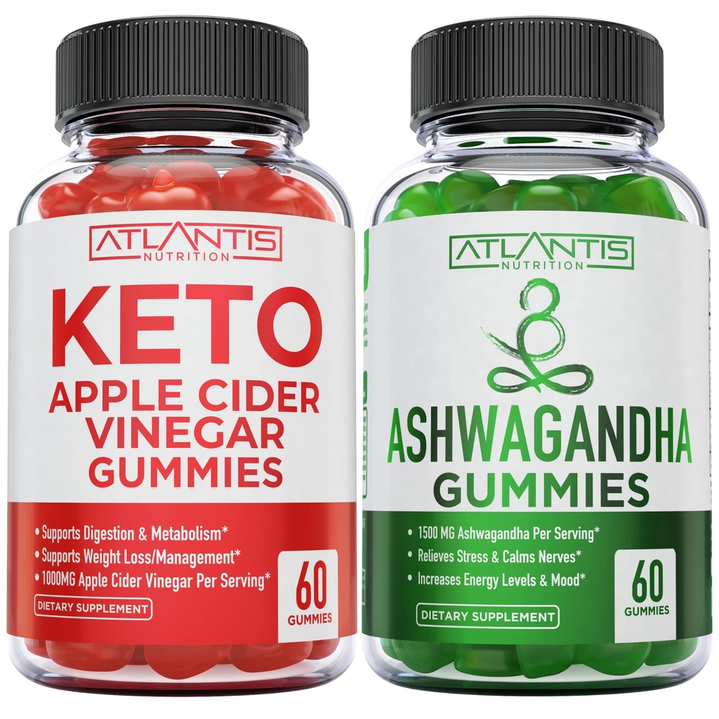 60 Keto Apple Cider Vinegar Gummies Advanced Weight Pérdida + 60 Ashwagandha Gummies - 1500MG Ashwagandha Por Serving