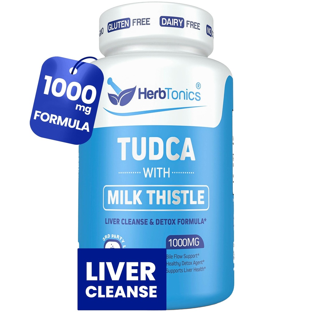 Herbtonics TUDCA 1000mg Liver Detox & Gallbladder Support – Milk Thistle " Pterostilbene Enhanced Bile Salt for Liver Cleanse, Healthy Bile Flow, and Digestive Health (60 Vegan Capsules)