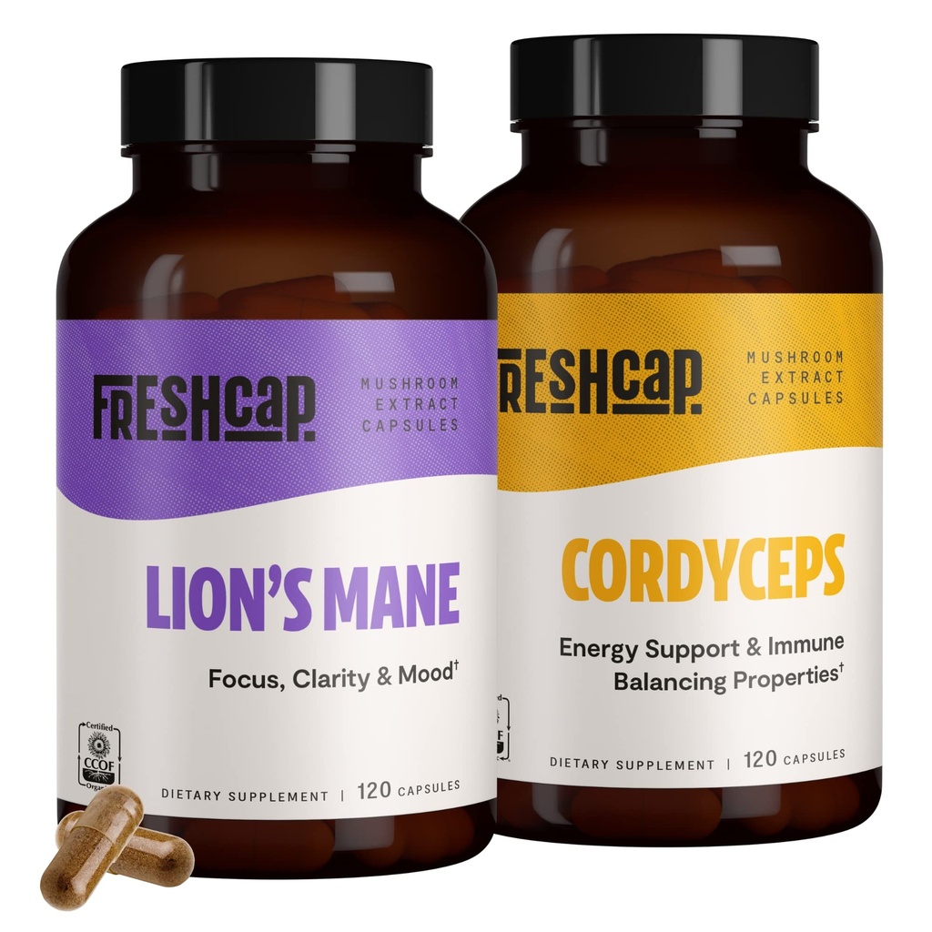 FreshCap Mushrooms Performance Bundle (Lion's Mane Capsules y Cordyceps Capsules)