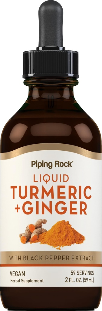 Piping Rock Turmeric y Ginger Liquid Drops ← 2 Fl Oz peru Tincture Suplemento con Black Pepper Extract ← Vegan, Non-GMO, Gluten Free
