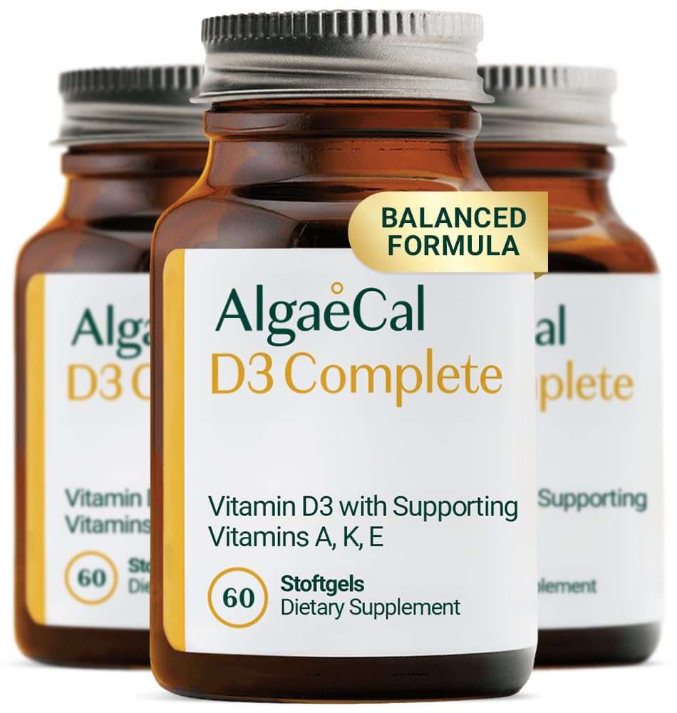 ALGAECAL 4-en-1 Vitamina D3 K2 Completa - Suplemento de vitamina ADK, Soporte de inmunológico mejorado &amp; Bone Health con D3 K2, A, &amp; E - Plenario bienestar corporal &amp; Bone Strength, 60 Softgels fáciles de cambiar