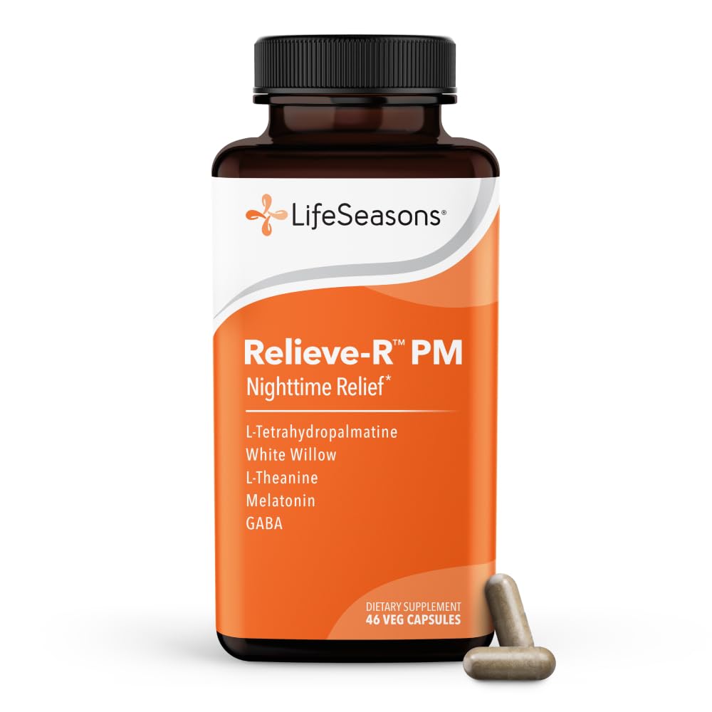 LifeSeasons Relieve-R PM - Eases Nighttime Aches & Discomfort - Relaxes Muscles - Calms The Nervous System - Supports Natural Sleep Cycles " Non Habit Forming - 46 Capsules