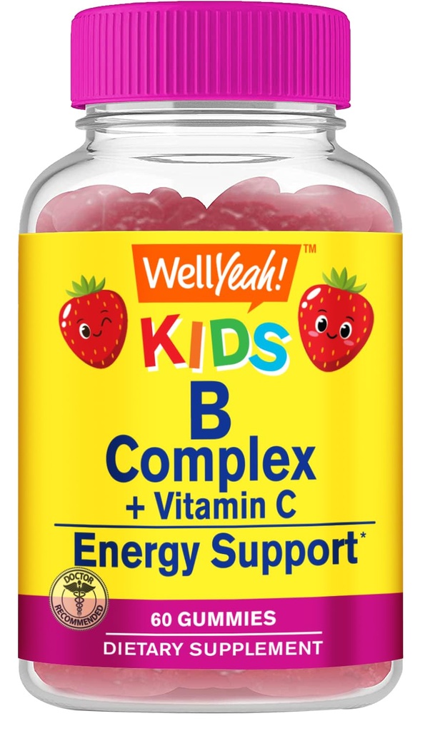 Bueno. Si B Complejo Gummies para Niños - con Vitamina C, Niacina, Vitamina B6, Ácido Fólico, Vitamina B12, Biotina & Ácido Pantoténico - 2 Mes Fuente - Sabor de Fresa - No GMO, Gluten Gratis - 60 Gummies