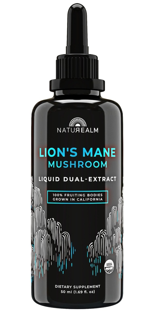 Suplemento de la Tintura Líquida de Mane de Naturealm Lion – Focus, Memory & Brain Health, Vegan, Non-GMO – Organic Fruiting Bodies, 1 Mes de Suministro
