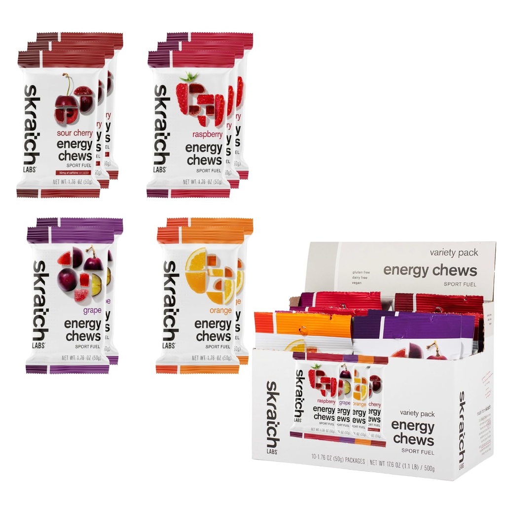 Skratch Labs Energy Chews ← Gummies for Running, Cycling y Sports Preformance TEN Gel Alternative ← Variety Pack (10 Pack) TEN Gluten Free, Vegan