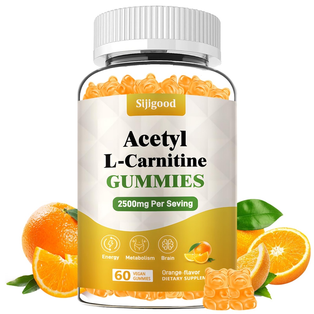 Suplemento de Acetyl L-Carnitine, Suplemento de Nutrición Natural para Energía Boost, Inmunity, Vegan, Orange Flavor, 60 Conde