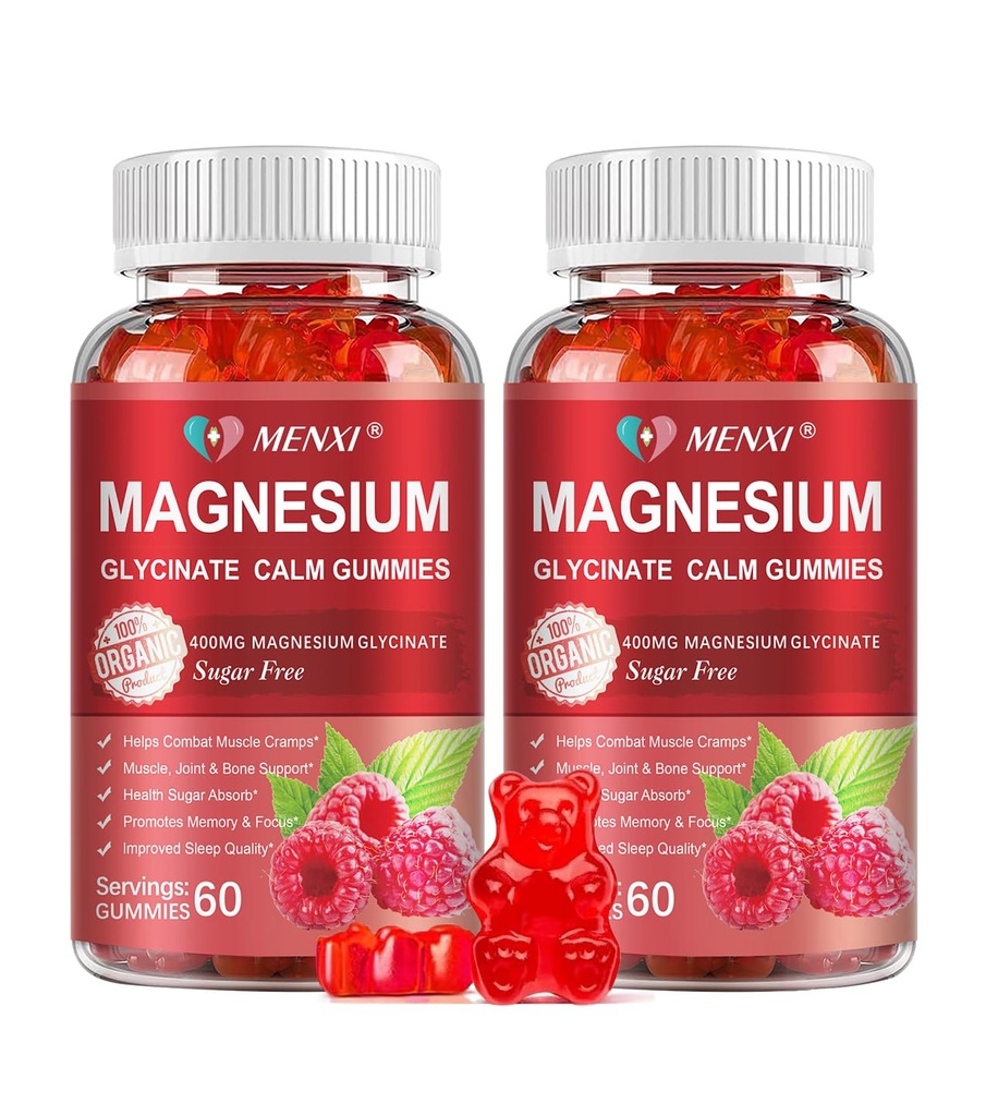 Magnesium Gummies 600mg por Serving-Magnesium Glycinate 400mg y Magnesium Malate 200mg,Sugar Suplemento de Potasio de Magnesio Libre para Mood Calma, Muscle, Bone & Energy Support,120 Raspberry Gummies