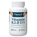 Pattern Wellness Vitamina K2 & D3 Suplemento con Calcio – Bone Health, Circulatory Wellness & Immune Support - Non-GMO - 60 cápsulas