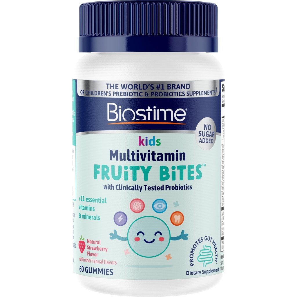 Biostime Kids Multivitamin Gummies with Probiotics & 11 Essential Vitamins (Ages 4+) Silencio Multivitamin for Kids ← No Añadido Sugar Fruity Bites ← Free from Top 9 Allergens ← 50 Count