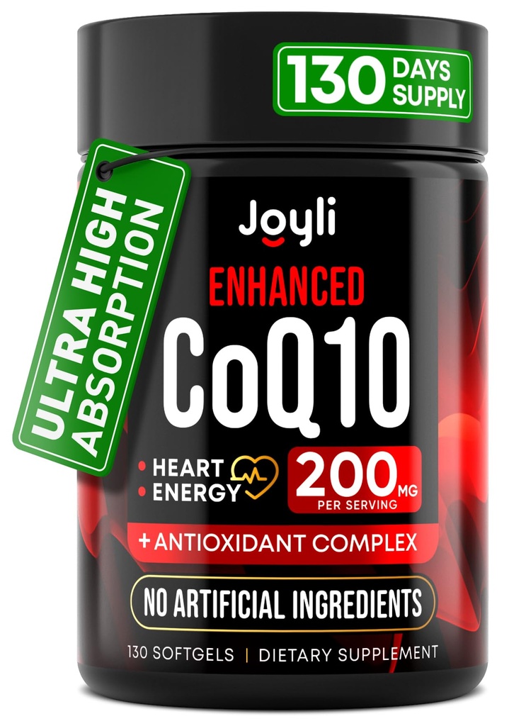Alta Absorción CoQ10 200MG - Co Q10, 200mg Softgels para la salud cardíaca y la producción de energía - Enhanced Co Q 10 Suplemento con antioxidantes y aceite de linaza - CoQ10 200 mg por servicio