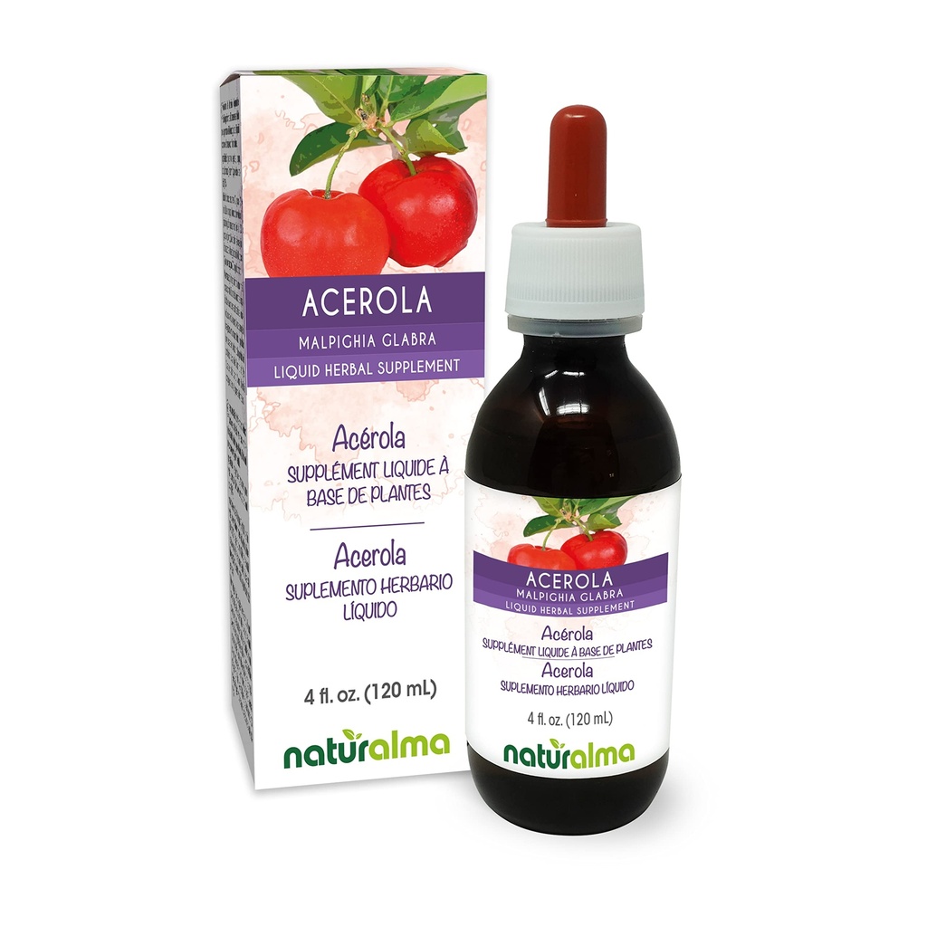 Naturalma Acerola (Malpighia glabra) Fruta Tintura libre de alcohol - Rico en vitamina C - 4 fl oz Extracto líquido en gotas - Suplemento herbal - Vegan