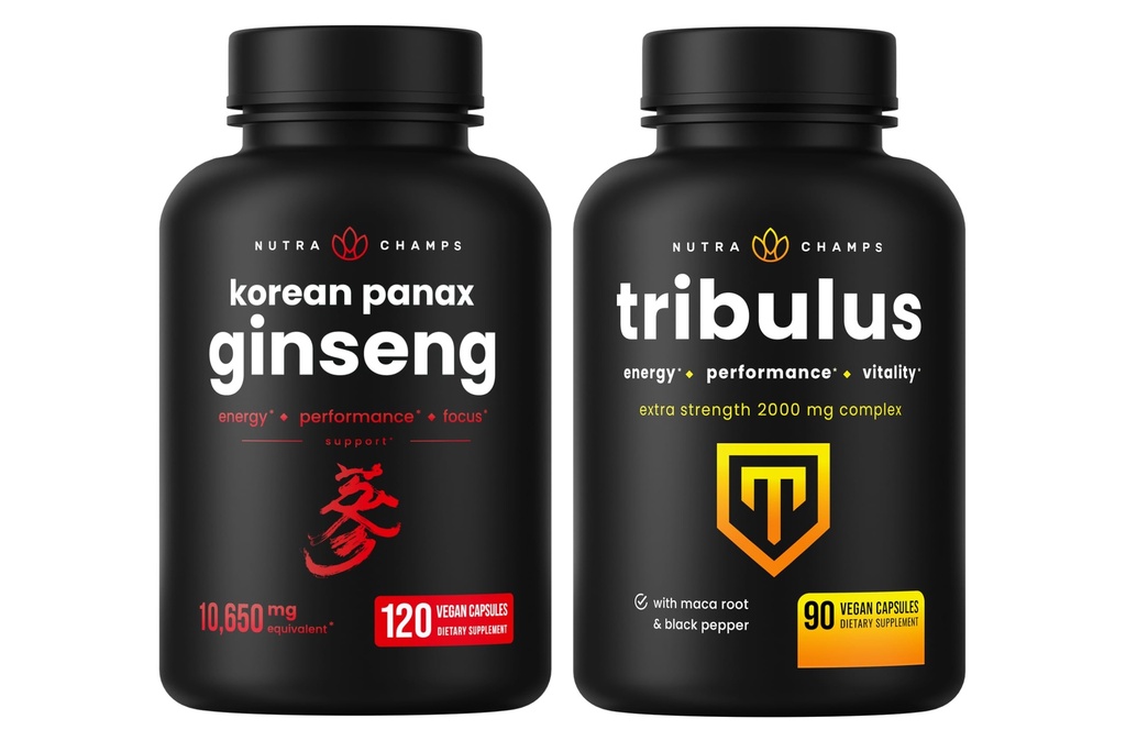 NutraChamps Korean Ginseng Capsules y Tribulus Capsules 2 Pack Bundle