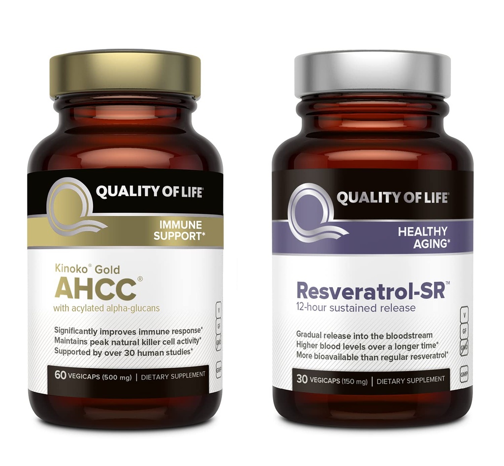 Características de la calidad de vida Kinoko Gold AHCC y Resveratrol SR Sustained Release Formula - Immune, Healthy Aging Bundle