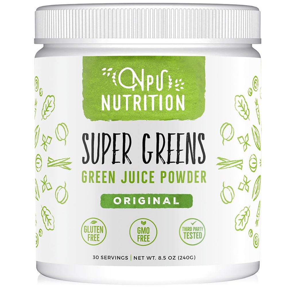 Super Greens Powder Organic Blend: Non-GMO Supplement, Incluye Spirulina, Alfalfa, Spinach, Probiotics, Fiber and Digestive Enzymes, Sin Sweeteners artificiales, 30 Servings