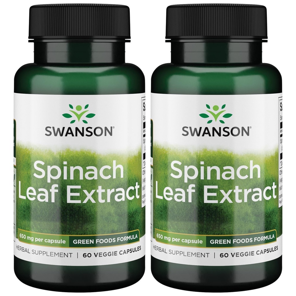 Extracto de la hoja de espinacas Swanson - Suplemento Herbal Promoción de la salud general - Green Foods Fórmula w/Beneficial Thylakoids " Chlorophyll - (60 cápsulas de verduras, 650 mg cada uno) (2 Pack)