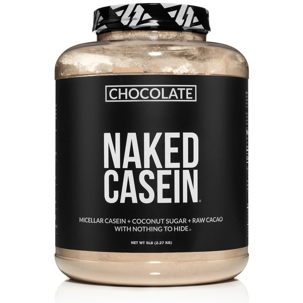 Caseína de chocolate desnuda - Chocolate Micellar Casein Protein - 5 libras, GMO-libre, libre de gluten, libre de soja, libre de conservaciones - estimulación del crecimiento muscular - mejora de la recuperación - 60 servicios