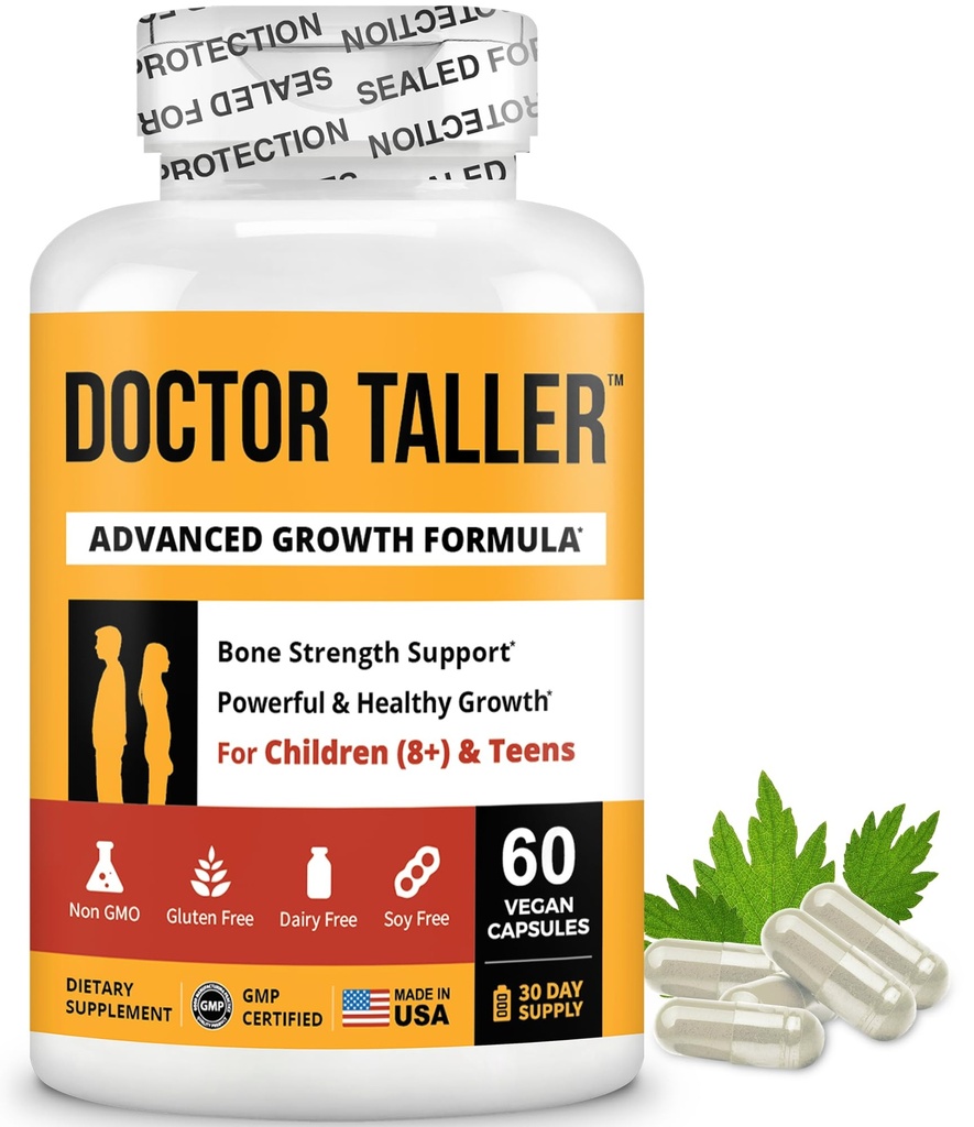NuBest Doctor Taller - Bone Strength Supports, Enhance Immune System - Keto with Calcium, Vitamin D3, Vitamina K2, Amino Acids &amp; Herbs for Children (8+) - 60 Vegan Capsules  1 Mes Supply