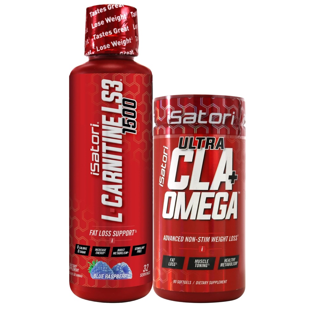 iSatori L-Carnitine LS3 Blue Raspberry 1500mg (32 Servings) Ultra CLA (90 Softgels), L-Carnitine líquido con Acetyl, Omega 3 6 9 Safflower Oil