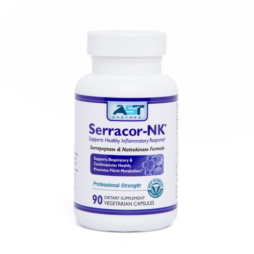 AST Enzymes Serracor-NK –Proteolítica enzima sistémica Fórmula – Contiene Serrapeptasa resistente al ácido y Nattokinase resistente al ácido – 90 cápsulas vegetarianas