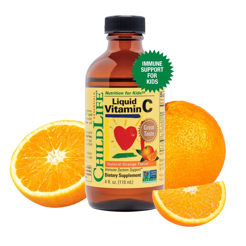 NILDLIFE ESSENTIALS Vitamina líquida C - Suplemento líquido puro de vitamina C para niños, niños pequeños, bebés, apoyo al sistema inmunológico, sabor a naranja natural, 4 Fl Oz (Pack of 1)