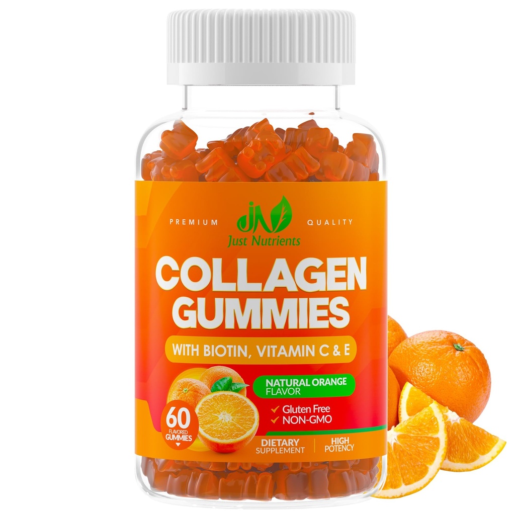 Collagen Peptides Gummies with Biotin, Vitamina C &amp; E for Women &amp; Men - Premium Hydrolyzed Collagen Tipo I & III for Hair, Skin & Nails Support - Gluten-Free, Non-GMO - 60 Gummies (30 Servings)