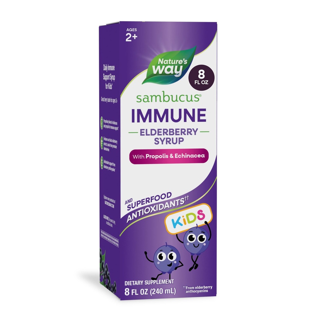 Camino de la Naturaleza Sambucus Elderberry Immune Syrup for Kids Ages 2+, con Echinacea &amp; Propolis, Immune Support Syrup*, Vegetarian, Berry Flavored, 8 Fl Oz