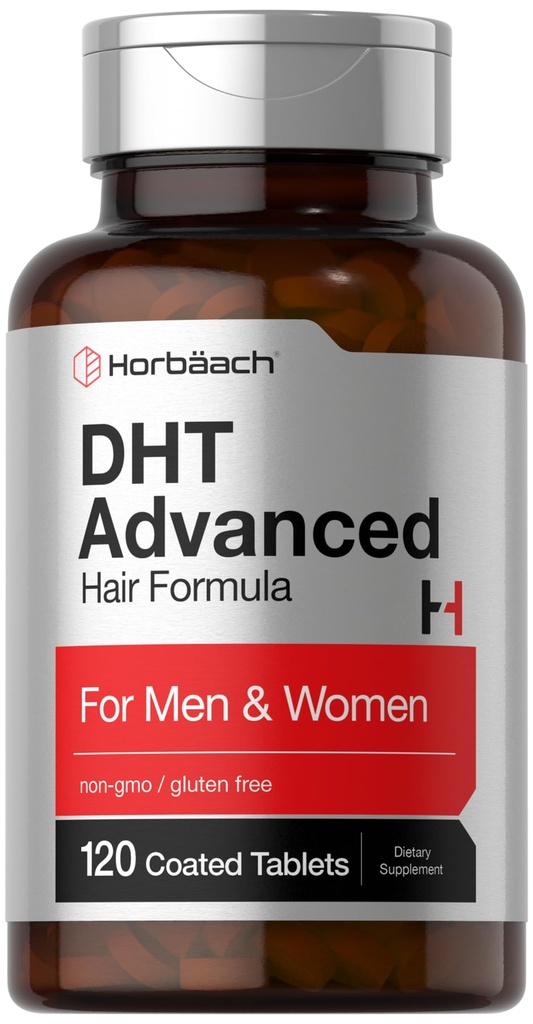 Horbäach DHT Advanced Hair Fórmula tención 120 Tablets ← Non-GMO y Gluten Free Hair Fórmula Blend con Saw Palmetto, Kudzu y Fo-Ti