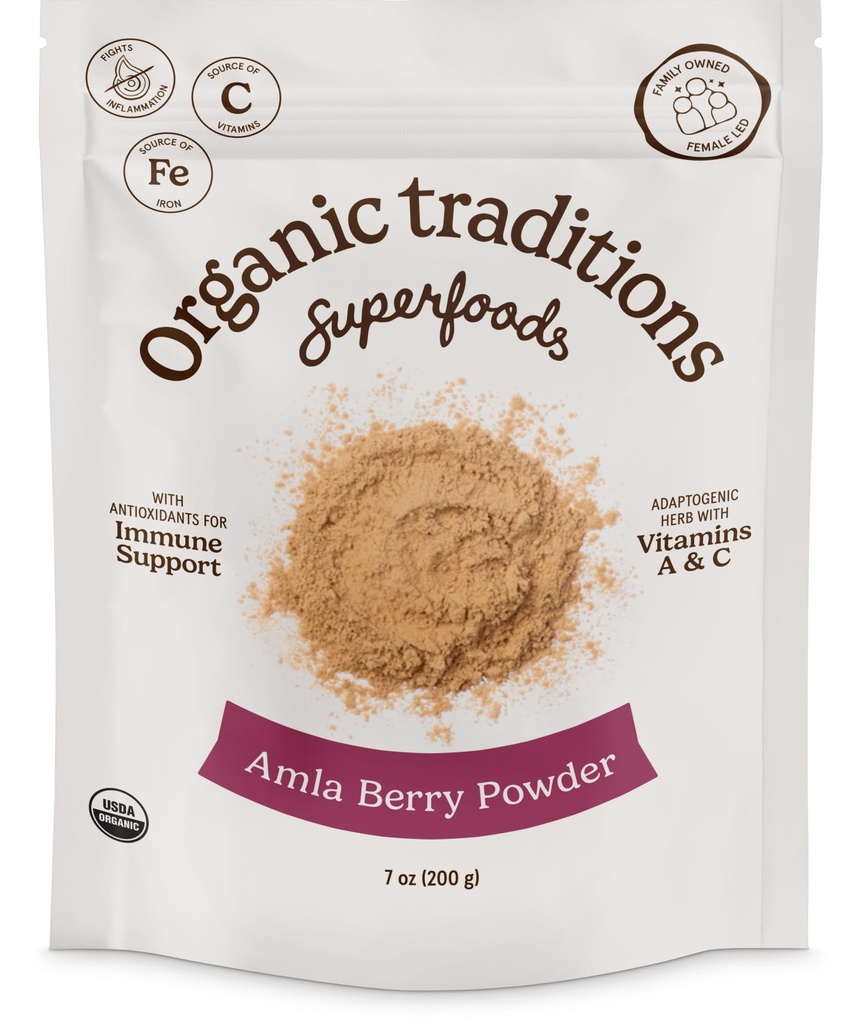 Tradiciones Orgánicas Amla Berry Powder, Powdered Amla Indian Gooseberry, Non-GMO Organic Powdered Fruit Superfood, 7oz (200g) Bag