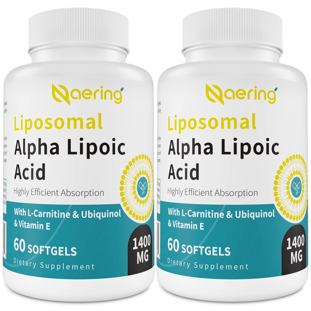 Liposomal Alpha Lipoic Acid 1400mg Softgels, ALA Supplement with L-Carnitine 1000mg, Ubiquinol (Active CoQ10) 100mg and Vitamin E 10mg for Antioxidants, Nerve & Energy, 120 Softgels