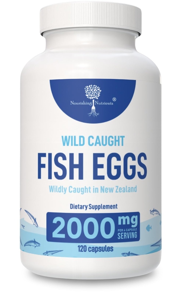 Huevos de pescado silvestre 2.000 mg - Omega 3 Suplemento de Ojo, Salud del cerebro, apoya la inmunidad, los huesos y los dientes, el soporte de orina con omega 3-6-9 cápsulas de huevo de pescado