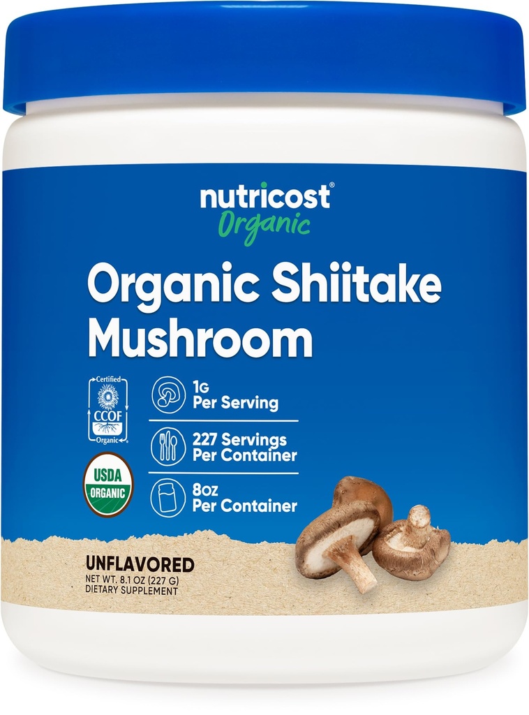 Nutricost Organic Shiitake Mushroom Powder 8oz - 100% orgánico certificado, sin gluten, no GMO