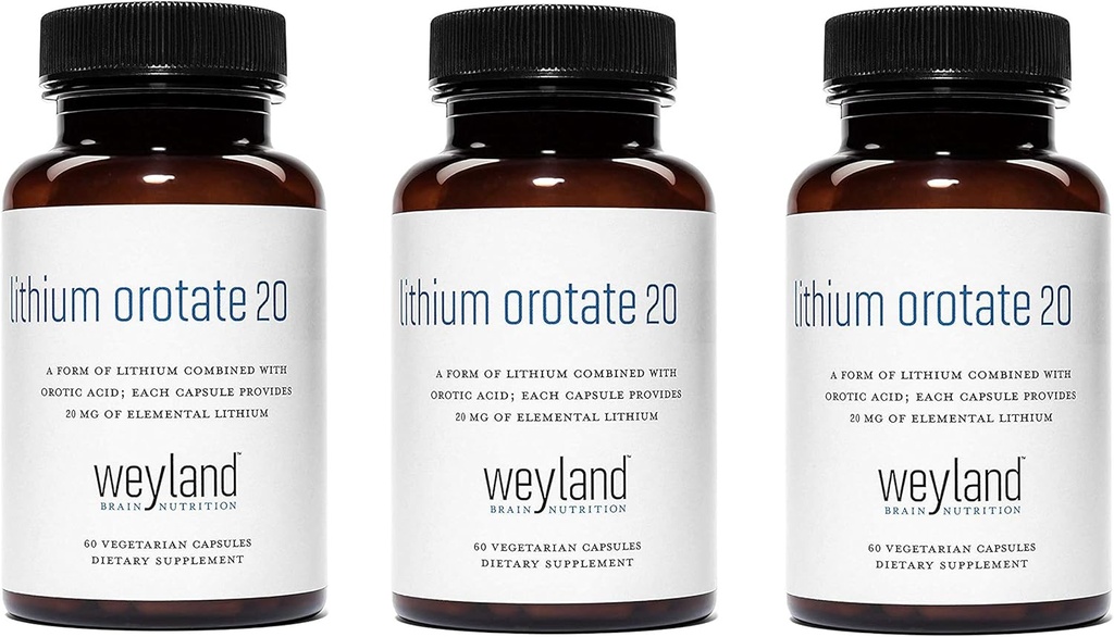 Litio Orotate 20mg (3 botellas), 180 cápsulas vegetarianas