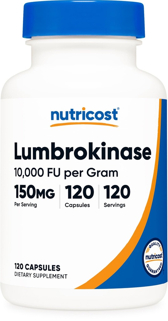 Nutricost Lumbrokinase Capsules 150 mg (120 cápsulas) - Sin gluten, Vegan, Sin GMO
