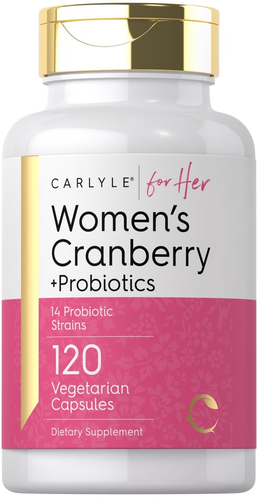 Carlyle Women's Cranberry Plus Probióticos Silencio 120 Capsules ← 14 Strains Probióticos Silencio Vegetariano, No-GMO, Gluten Suplemento Gratis