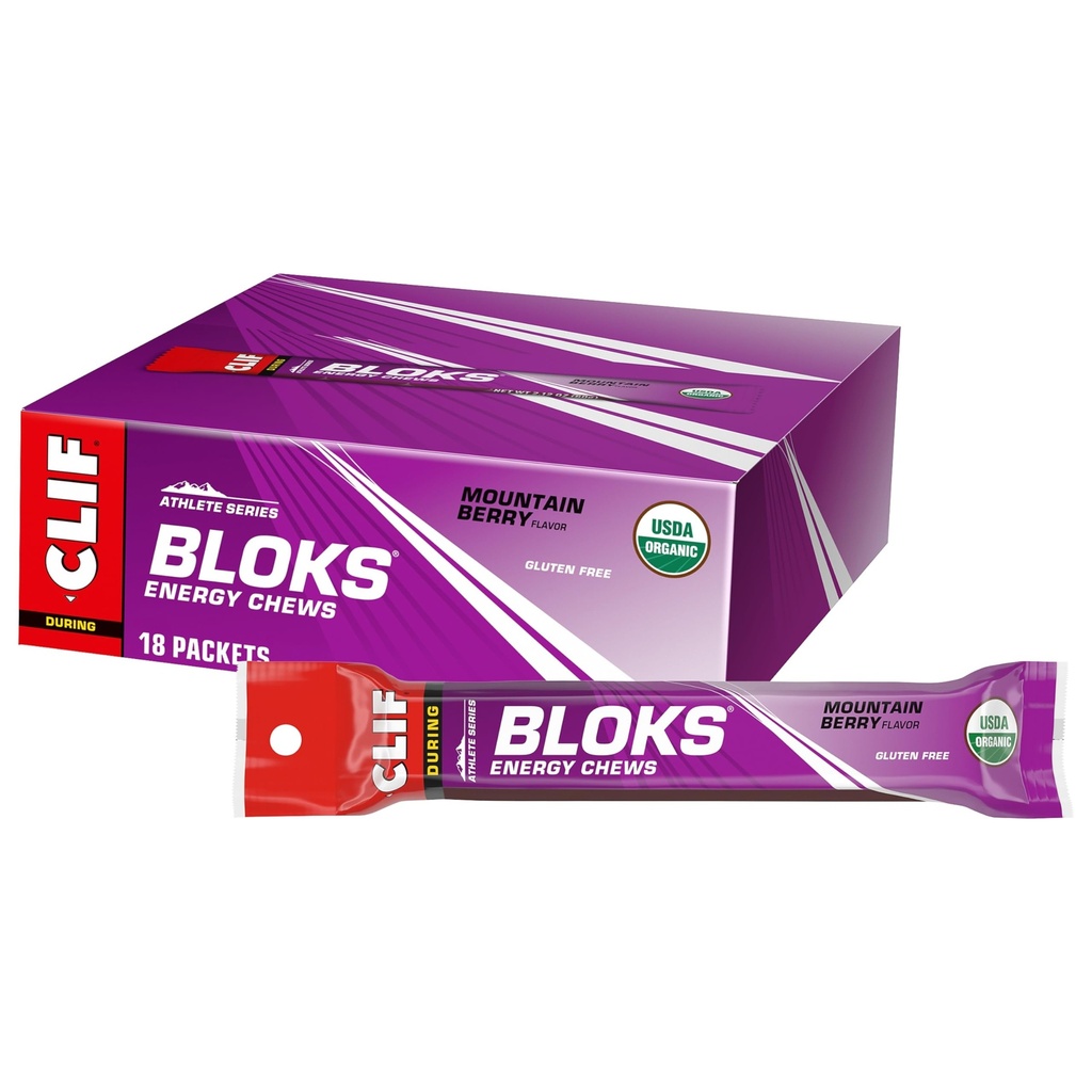 CLIF BLOKS - Mountain Berry Flavor - Energy Chews - Non-GMO - Plant Based - Fast Fuel for Cycling and Running - Quick Carbohydrates and Electrolytes - 2.12 oz. (18 Conde)