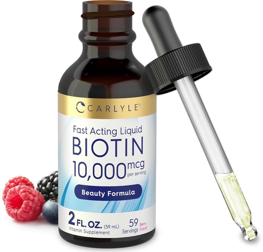 Carlyle Liquid Biotin 10000mcg ← 2 oz ← Extra Strength Drops ← Vegetarian, Non-GMO, Gluten Free Supplement