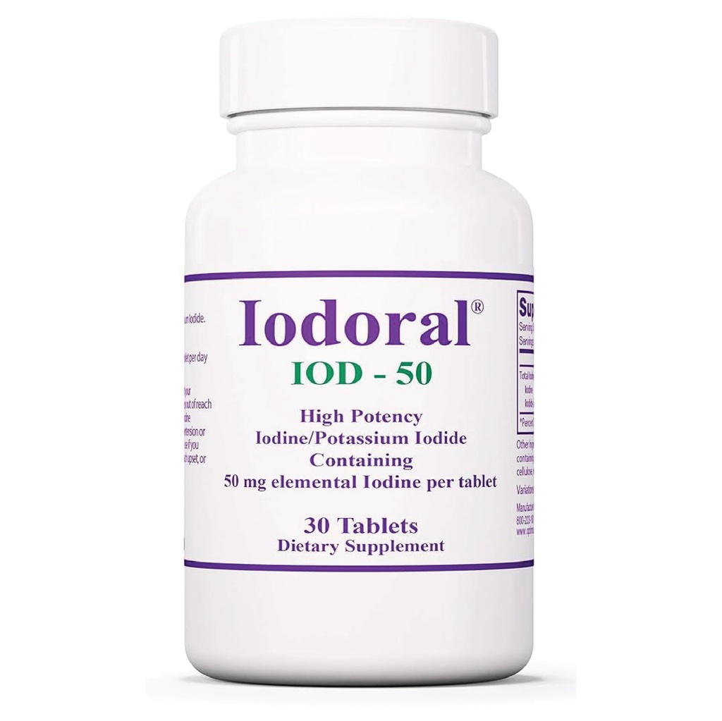 Optimox Iodoral 50 mg Suplemento - Potassium Iodide Tablets, Thyroid Support, Daily Vitamins and Minerals, Lugol's Iodine Solution - 30 Count.