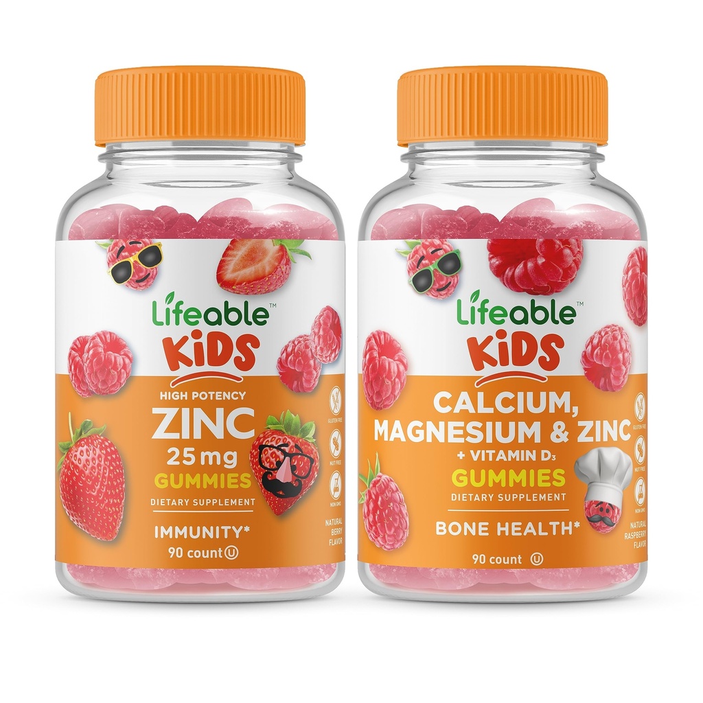 Zinc 25mg Niños + magnesio de calcio &amp; niños Zinc - Gran Cata, Suplemento de vitamina, Gluten Gratis, GMO Gratis, Chewable Gummy