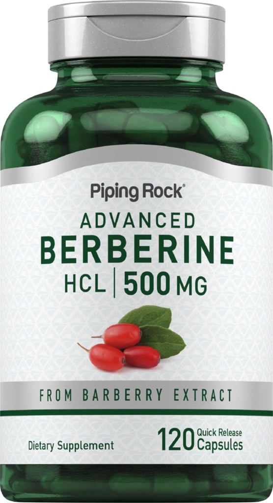 Piping Rock Berberine HCL Suplemento Silencio 500mg Silencio 120 Capsules  Barberry Extract ← Non-GMO, Gluten Free