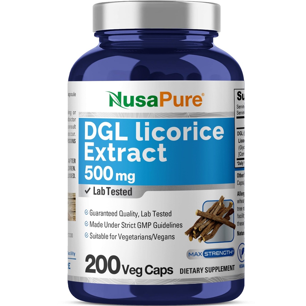 NusaPure DGL Licorice Extracto 500 mg 200 Veggie Capsules (Vegan,No-GMO)