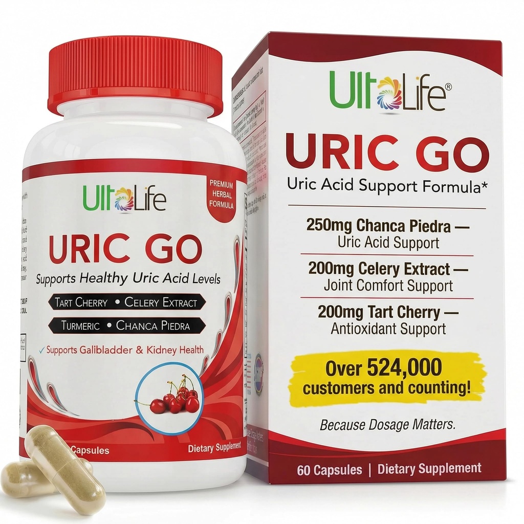 #1 URIC GO Uric Acid Cleanse Support Supplement for G.O.U.T - Natural Kidney Cleanse Detox Formula Chanca Piedra, Celery Seed, Tart Cherry, Cranberry, Pomegranate, Turmeric, Vegan Non-GMO 60 cápsulas