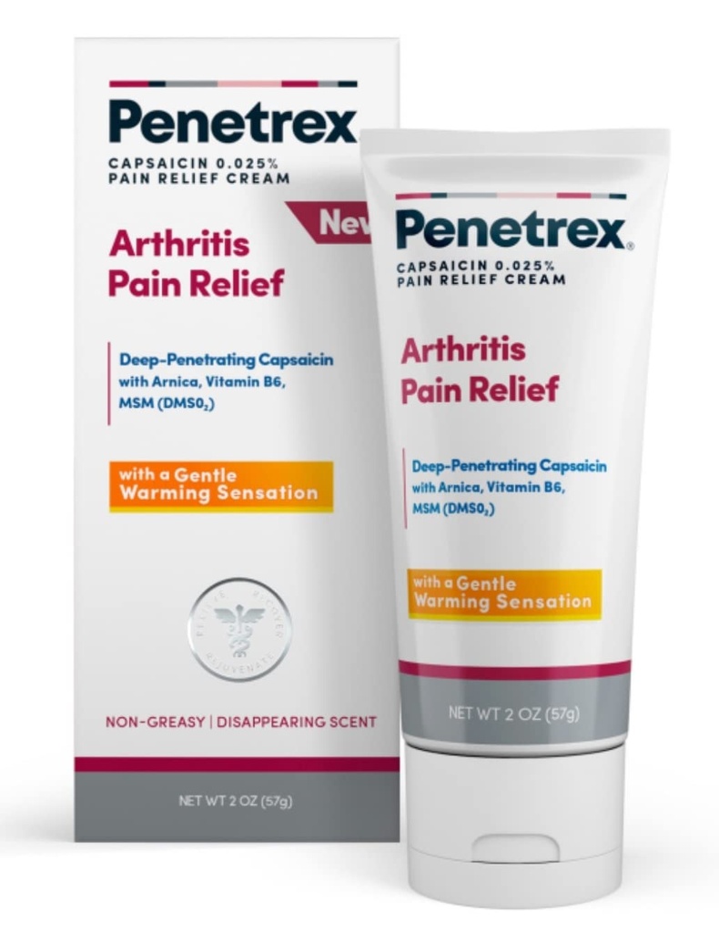 Crema de Alivio de Dolor Penetrex - Capsaicina profunda con Arnica, Vitamina B6 &amp; MSM(DMSO2) - Aplicar a Manos, Wrists, Pies, rodillas, codos y otras áreas afectadas, 2 oz