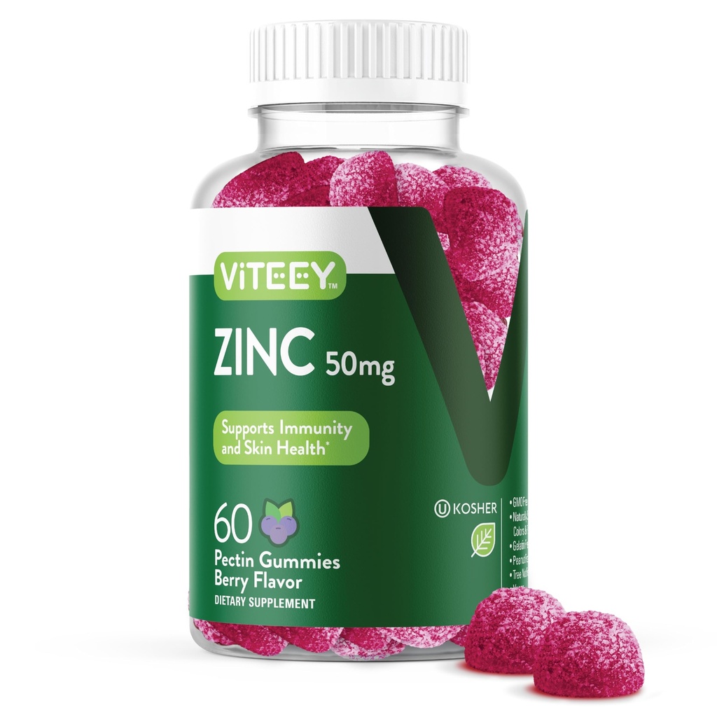 VITEEY Zinc Gummies for Men and Women - Zinc Supplements 50mg - Immune Boost &amp; Skin Health - Vegan, Gluten Free - 60 Count