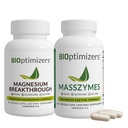 BiOptimizers Magnesium Breakthrough 4.0, (60 Capsules) & MassZymes 4.0, (250 cápsulas) - Natural Sleep, Brain, and Digestive Health Support Suplemento Bundle