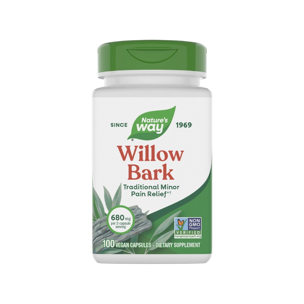 Barco Willow de Camino de la Naturaleza, Alivio Tradicional de la Incomodidad Debido a la Sobreexerción Ocasional*, Proyecto No GMO Verificado, 680 mg por Serving, 100 cápsulas Vegan