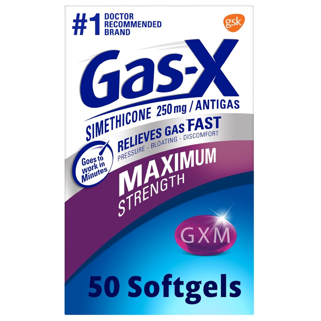 Gas-X Maximum Strength Gas Relief Softgels con Simethicone 250 mg para Bloating Relief - 50 Conde